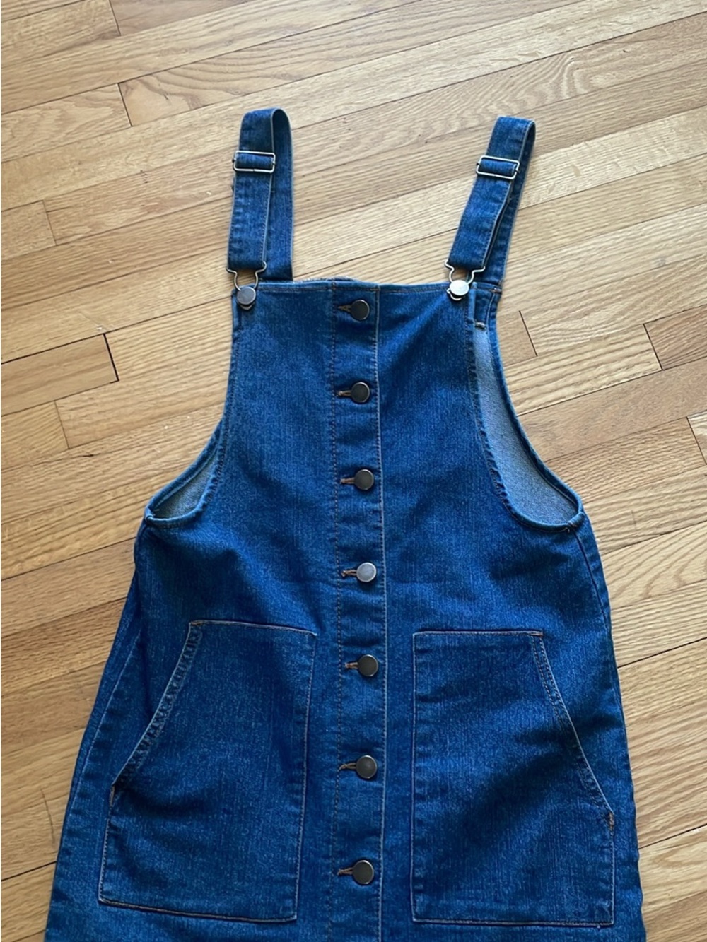 Denim Button-Front Pinafore Dress - Deep Blue